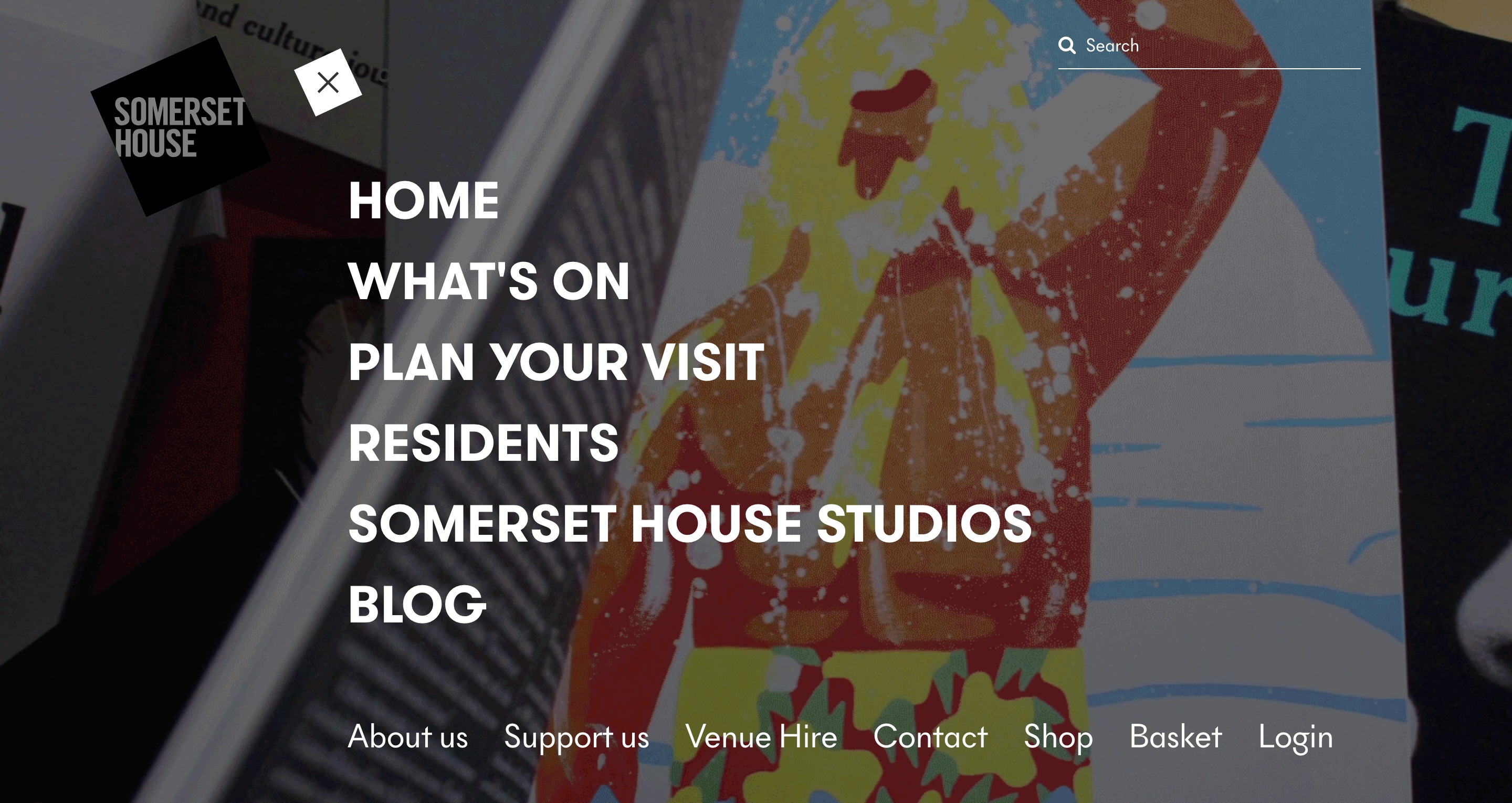 Screenshot of Somerset House&#039;s website menu