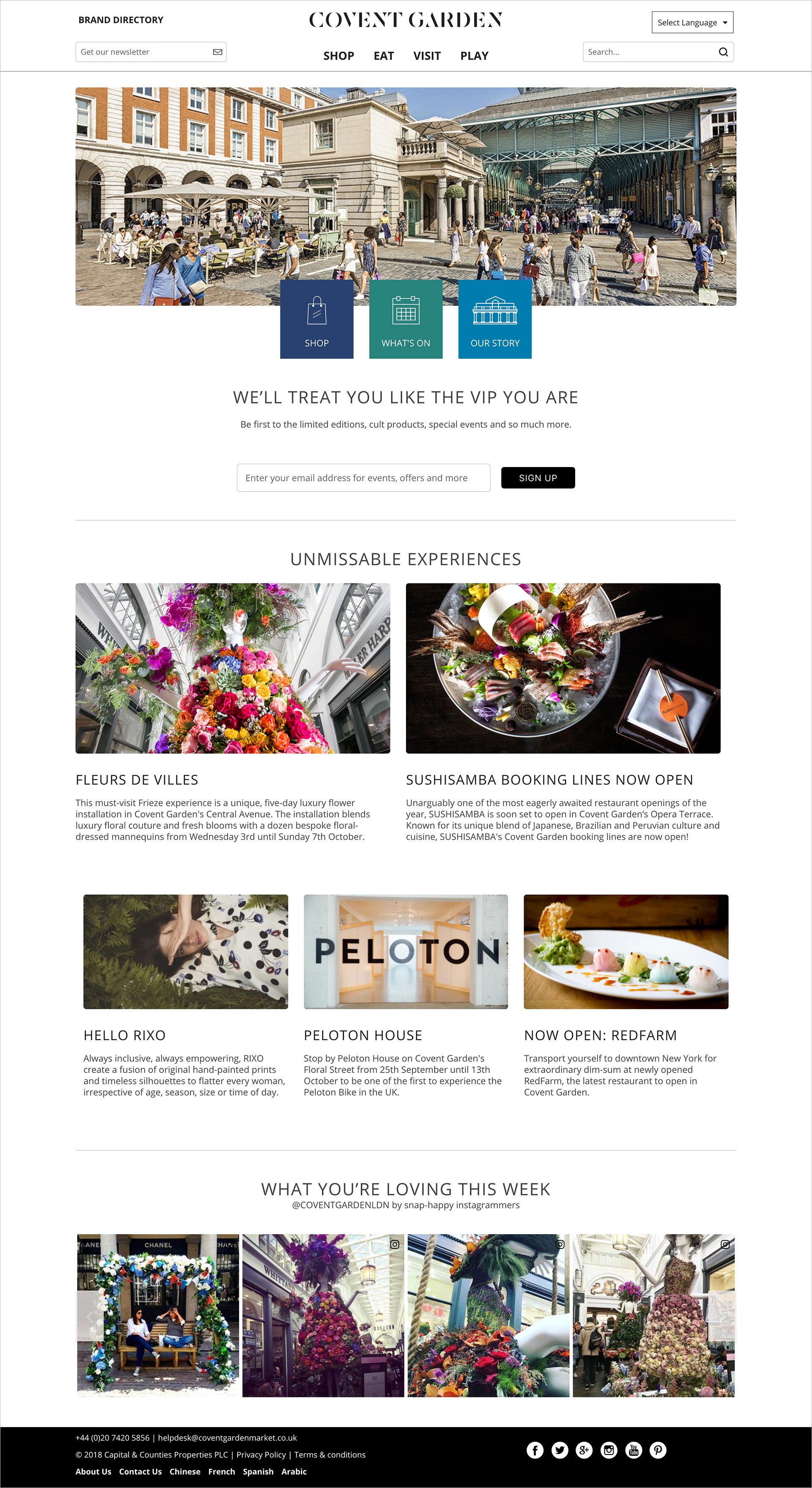 Covent Garden's website homepage