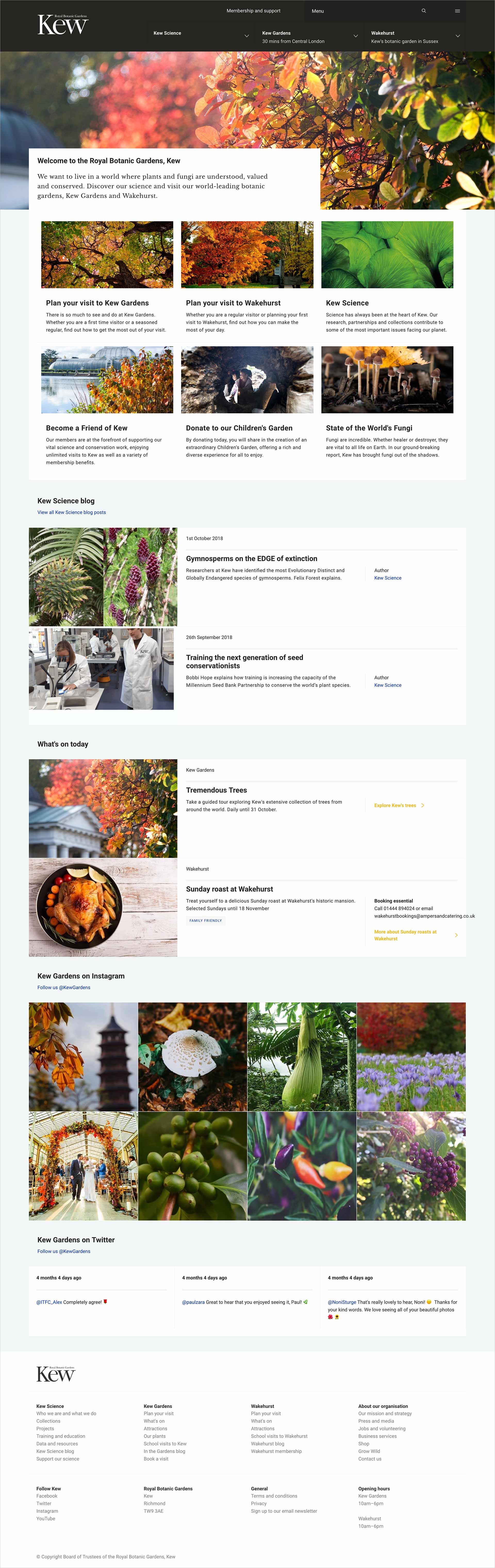 Kew Gardens' website homepage