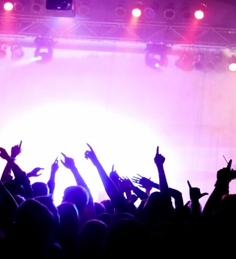 People at a concert with their hands in the air
