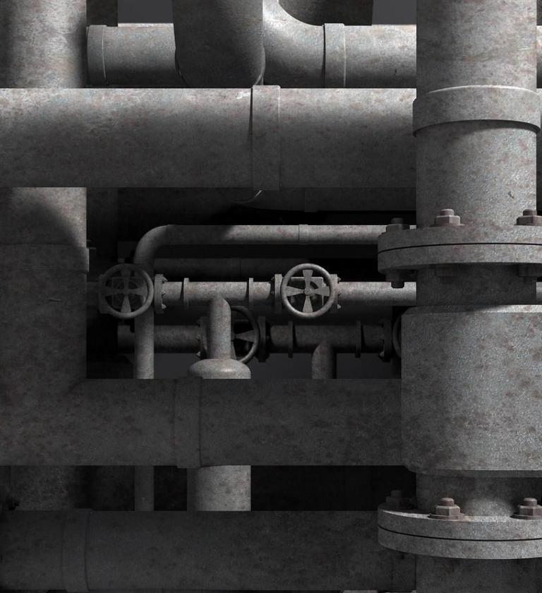 Complicated pipework with valves